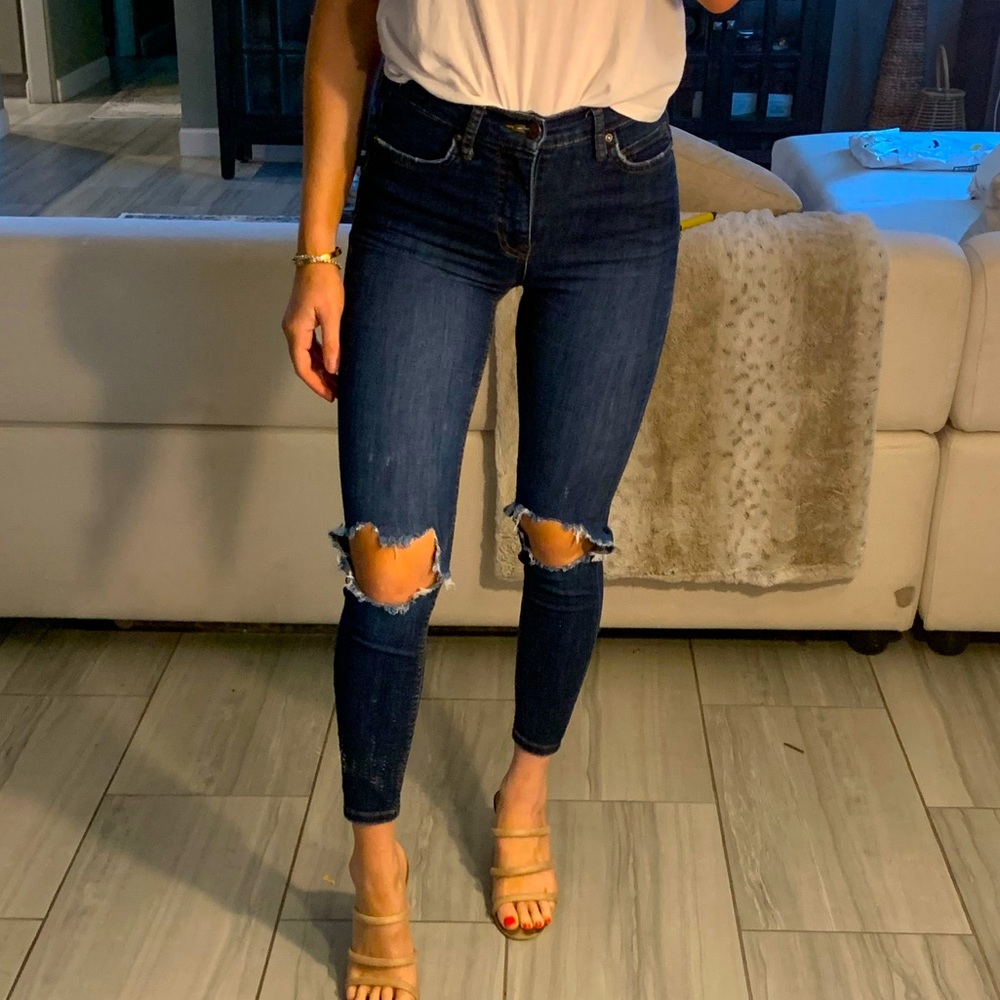 FREE PEOPLE ripped high waisted skinny jeans